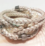♥Bolo-Leder/Edelstahl♥ Armband in Perlmutt/Weiss